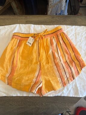 Women's Gauze Yellow Striped Drawstring Shorts